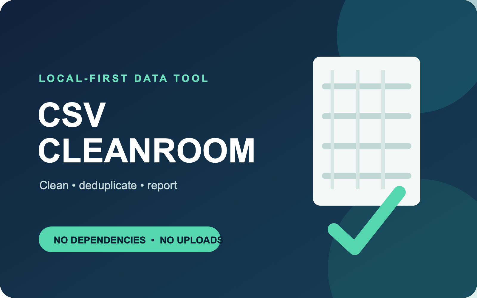 CSV Cleanroom — local CSV cleaner and deduplicator